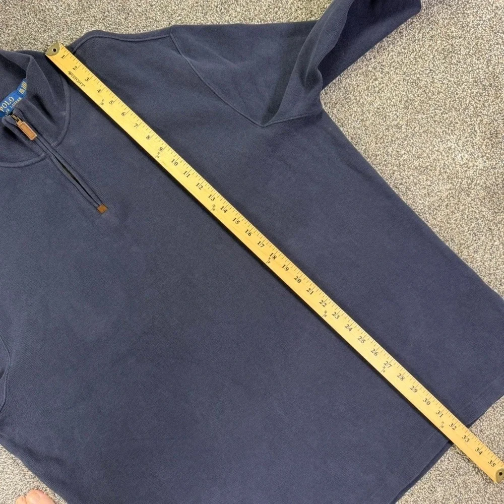Polo Ralph Lauren Men XXL Navy Blue Quarter Zip Pullover Cotton Sweater Pony Log